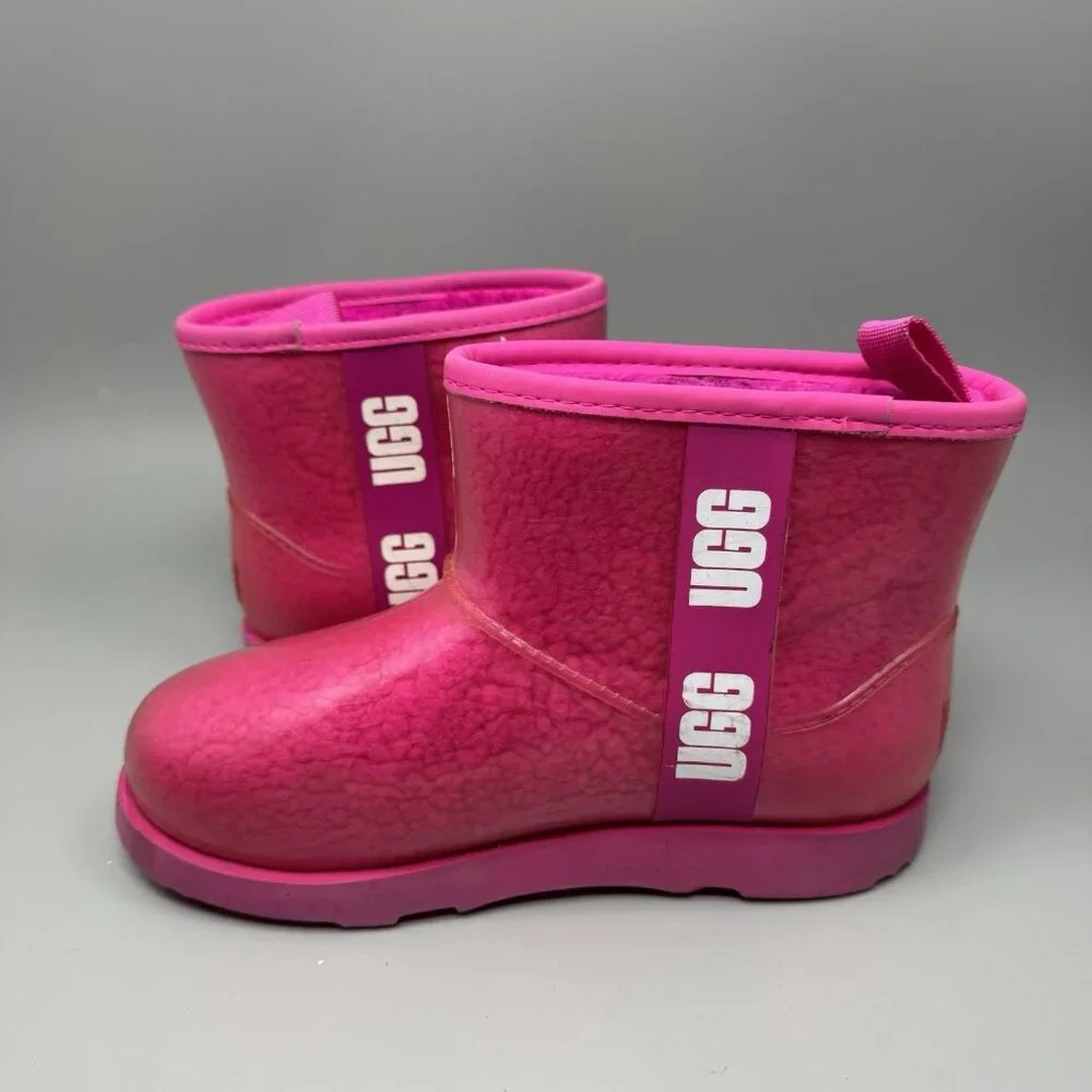 UGG Pink Rain Snow Boots Youth Girls size 4 Waterproof Clear Plastic 1112386K